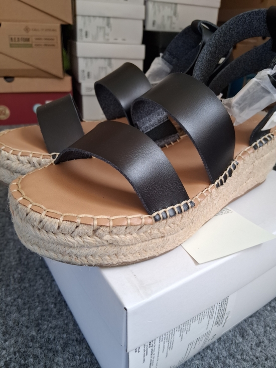 The Drop Shoes - Black Espadrille Platform Sandals - Women